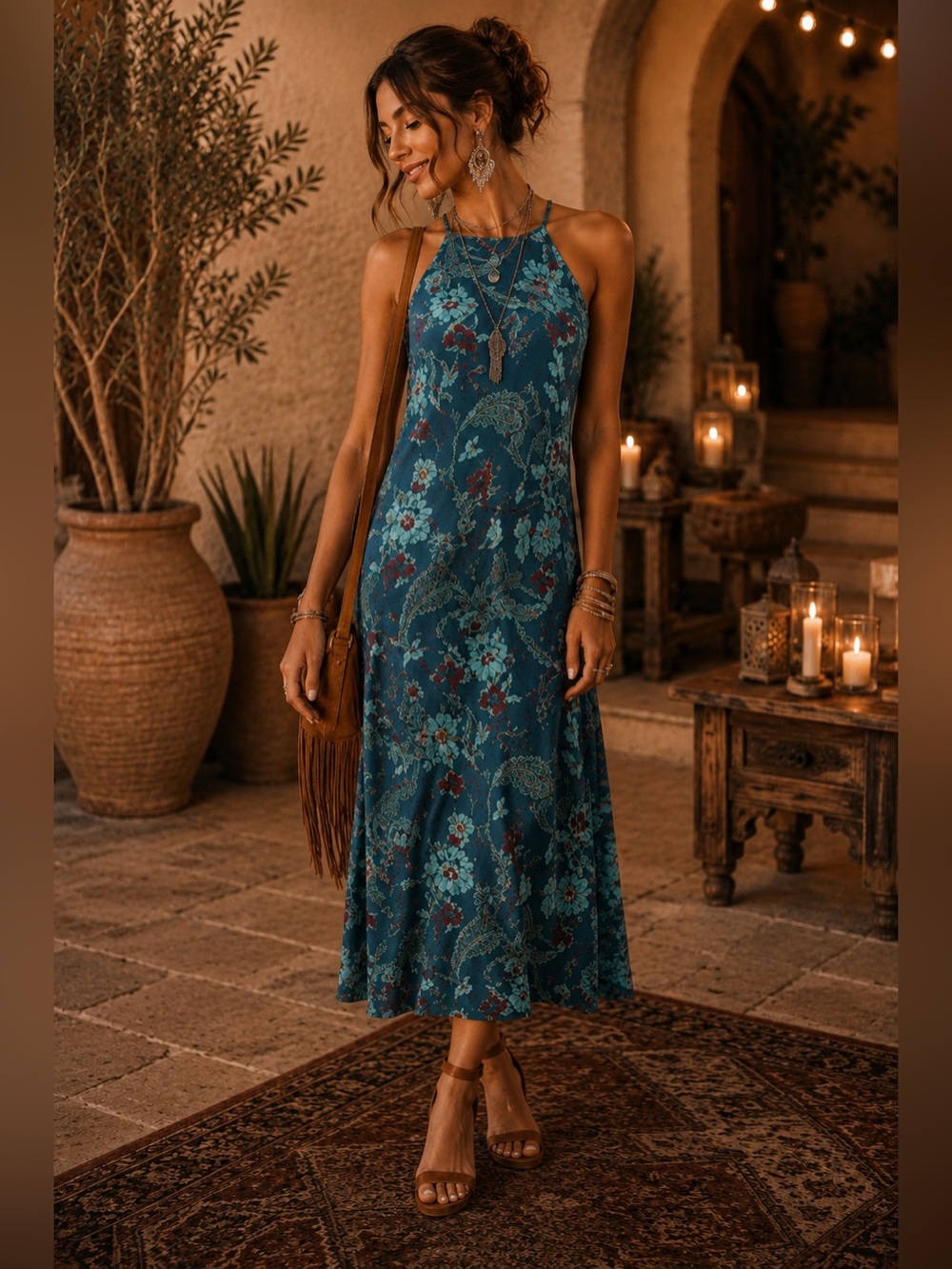 Band of the Free Teal Floral Maxi Dress